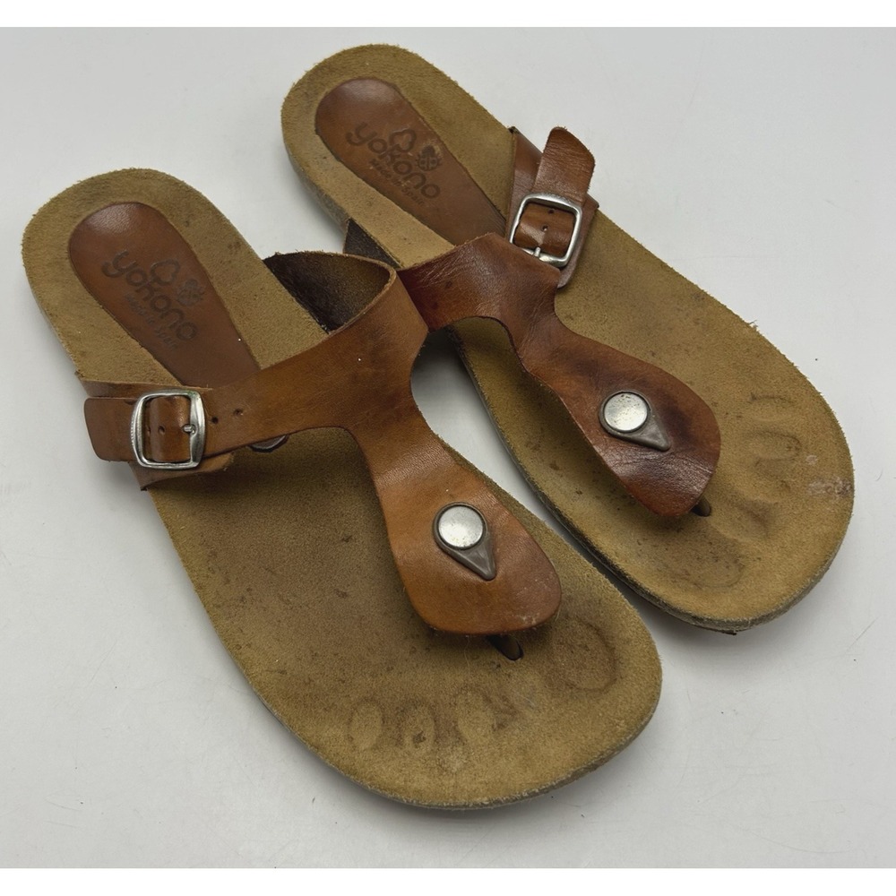 Sandals Women 9.5 Spain Brown Leather Thongs T Strap Shoes Casual Boho Hippie
